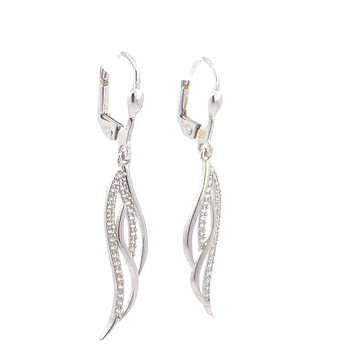 Bílé zlato visací náušnice na klapku zdobené zirkony